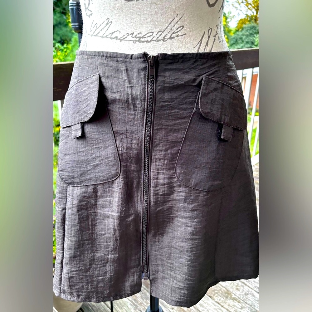 Zip Front A-line Mini Skirt with Pockets 
Like New / Never Worn
Size 7
Brown